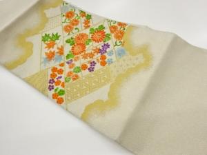 雲取りに花々模様織出し名古屋帯